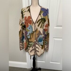 Multi color handmade alpaca cardigan from Peru size L